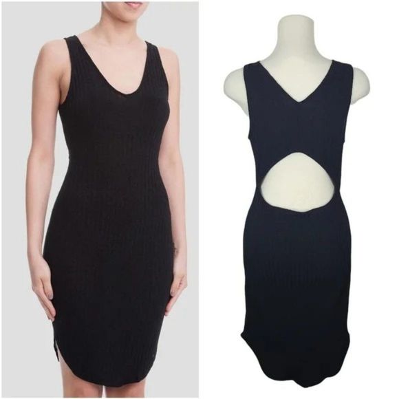 Lush Dresses & Skirts - 𝅺lush Black V-Neck Ribbed Knit Open Back Sleeveless Bodycon Dress Large